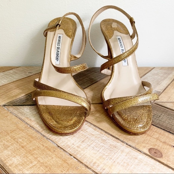 Manolo Blahnik Bronze Glitter Sandals